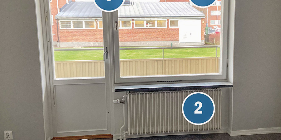 Vardagsrumsfönster med balkongdörr och element